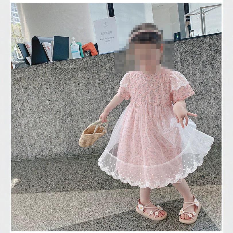Koreanisches schickes Mädchen-Blumen-Netz-Prinzessinnenkleid - Sommerkollektion 2026.