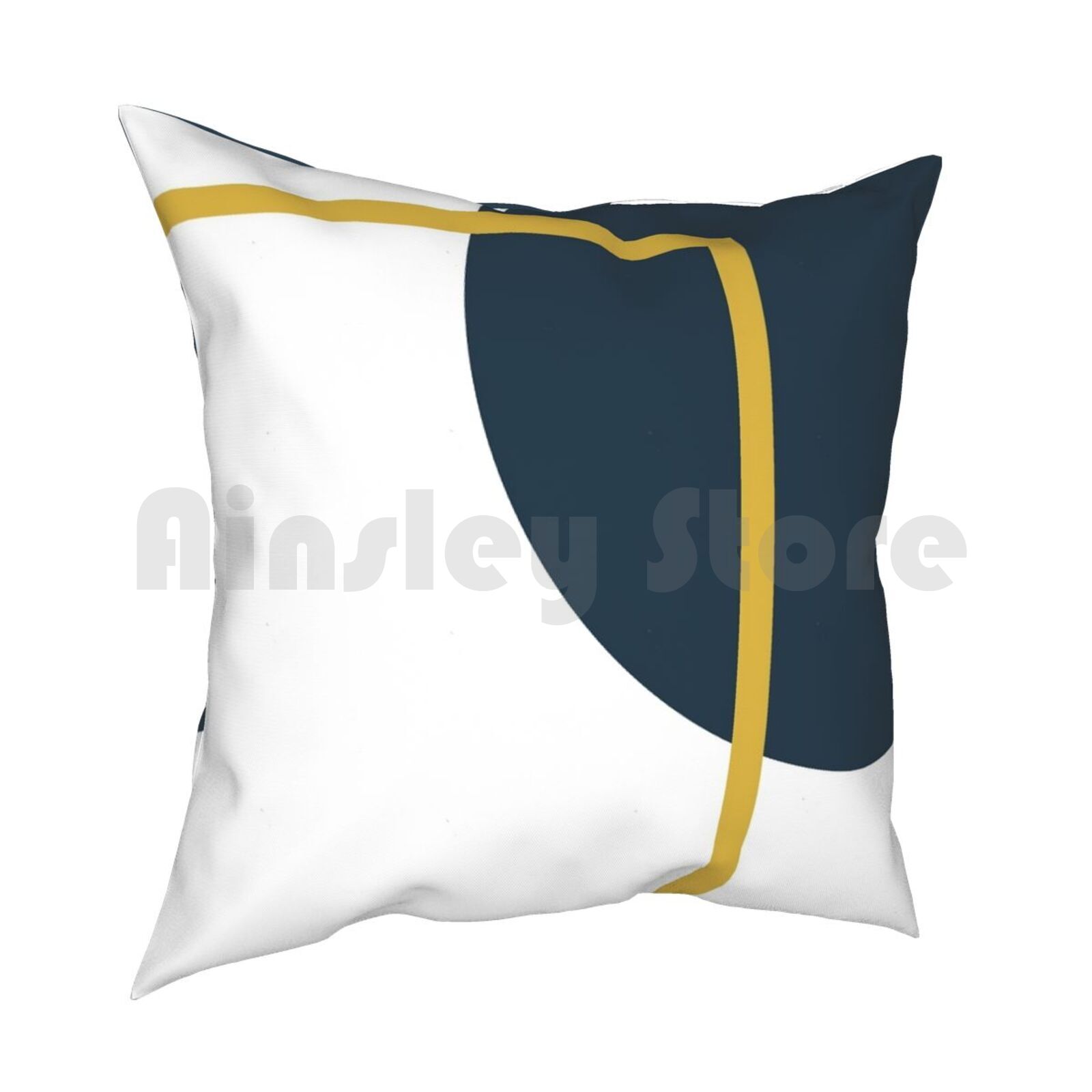 Abstract Geometric Minimalist Navy Blue  Light Mustard Yellow  And White Pillow Case Printed Home Soft DIY Pillow Cover 30x30cm 12x12in