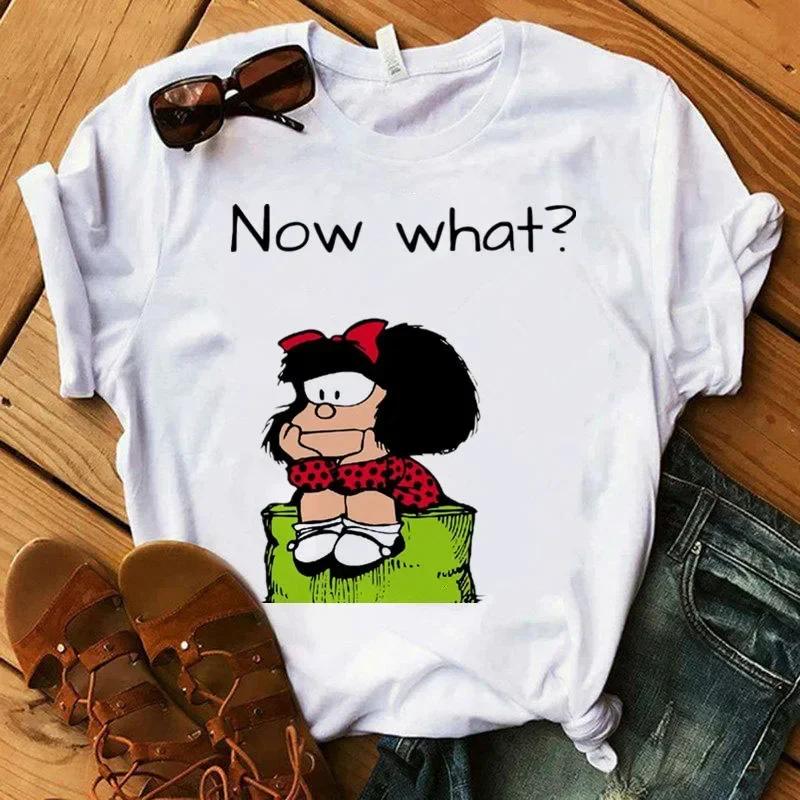 Women's T-shirt Mafalda Cartoon Print T-shirt Ladies Casual Harajuku Graphic T-shirt Short Sleeve Fashion Kawaii Tshirt Female