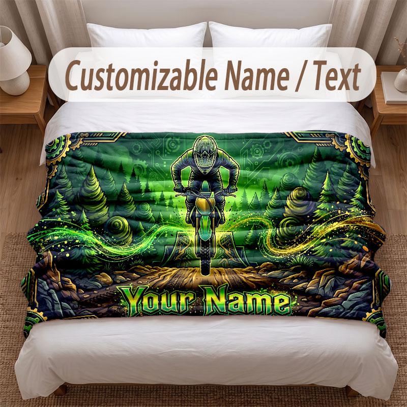 Motorcycle Biker Theme Soft Blanket Personalized Custom Name Text Print Warm Blanket Home Sofa Bedroom Decor