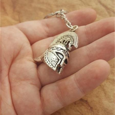 

Retro Personality Ancient Silver Stereo Sparta Greece Rome Warrior Helmet Key Chains for Women Men Bag Pendant Jewelry Gifts