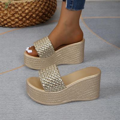 Wedges Slippers for Women Platform Sandals Woman Summer Chunky Golden Round Head Woman Thick Sole Beach Shoes