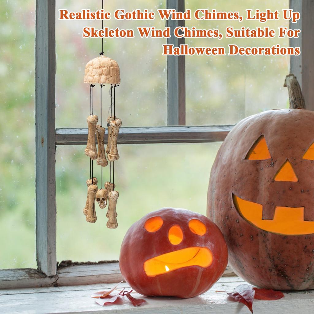 Halloween Gothic Horror Wind Chimes, Realistic Gothic Wind Chimes, Light Up Skeleton Wind Chimes, Suitable For Halloween Decorations