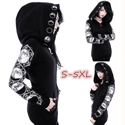 Women's Vintage Gothic Long Sleeve Zipper Sweatshirt Coat Plus Size