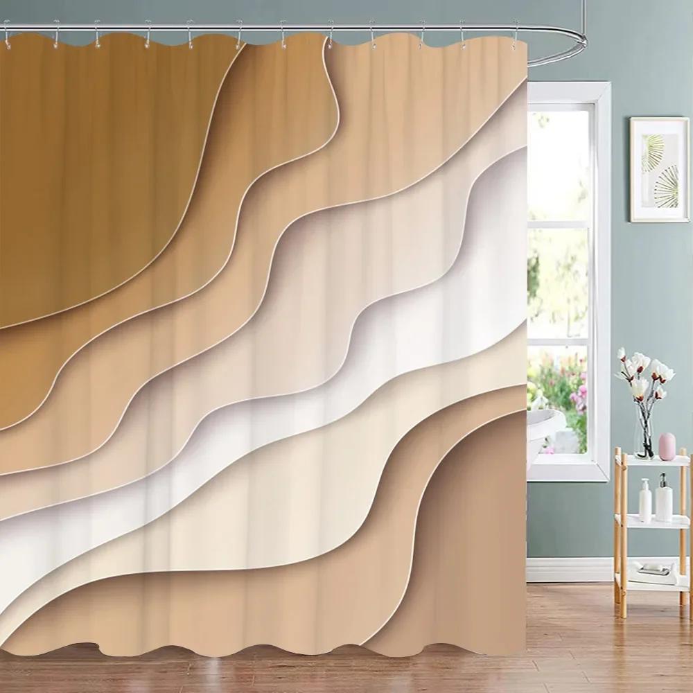 

Turquoise Brown Cream Shower Curtain Beach Geometric Gradient Striped Dark Turquoise Shower Curtain with Hooks Bathroom Curtains W90XH180cm