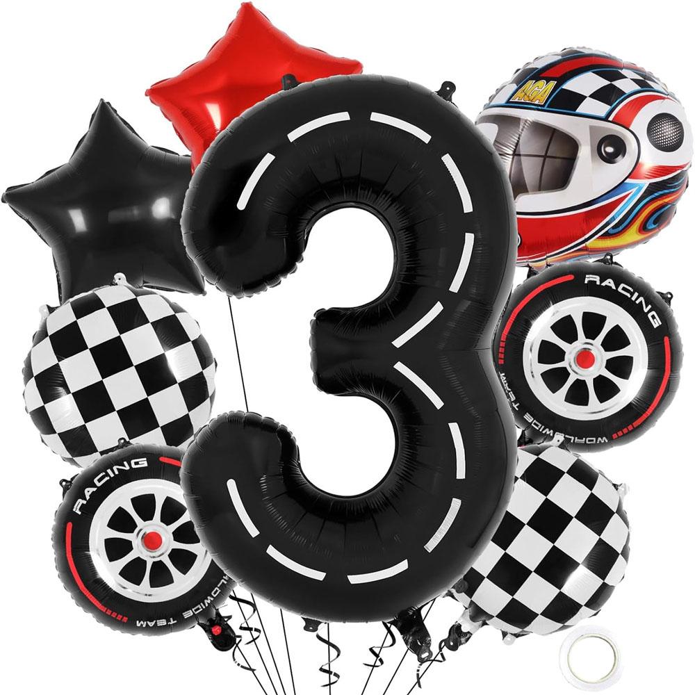 8Pcs Motor Helmet Balloon Wheel Tire Racing Balloons Birthday Decor Boys Race Car Dirt Bike Motorcross Hot Wheel Party Supplies