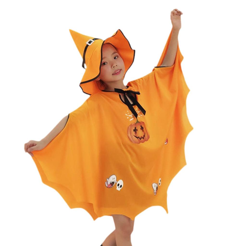 Kids Halloween Costume Pumpkin Costume Outfit Dress up Witch Costume Bat Wing for Carnival Photo Props Role Play Party Holiday