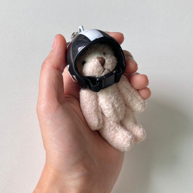 Plush Bear Keychain with Helmets Fashionable Bag Decorative Pendant Creative Soft Stuffed Animal Charm for Backpacks