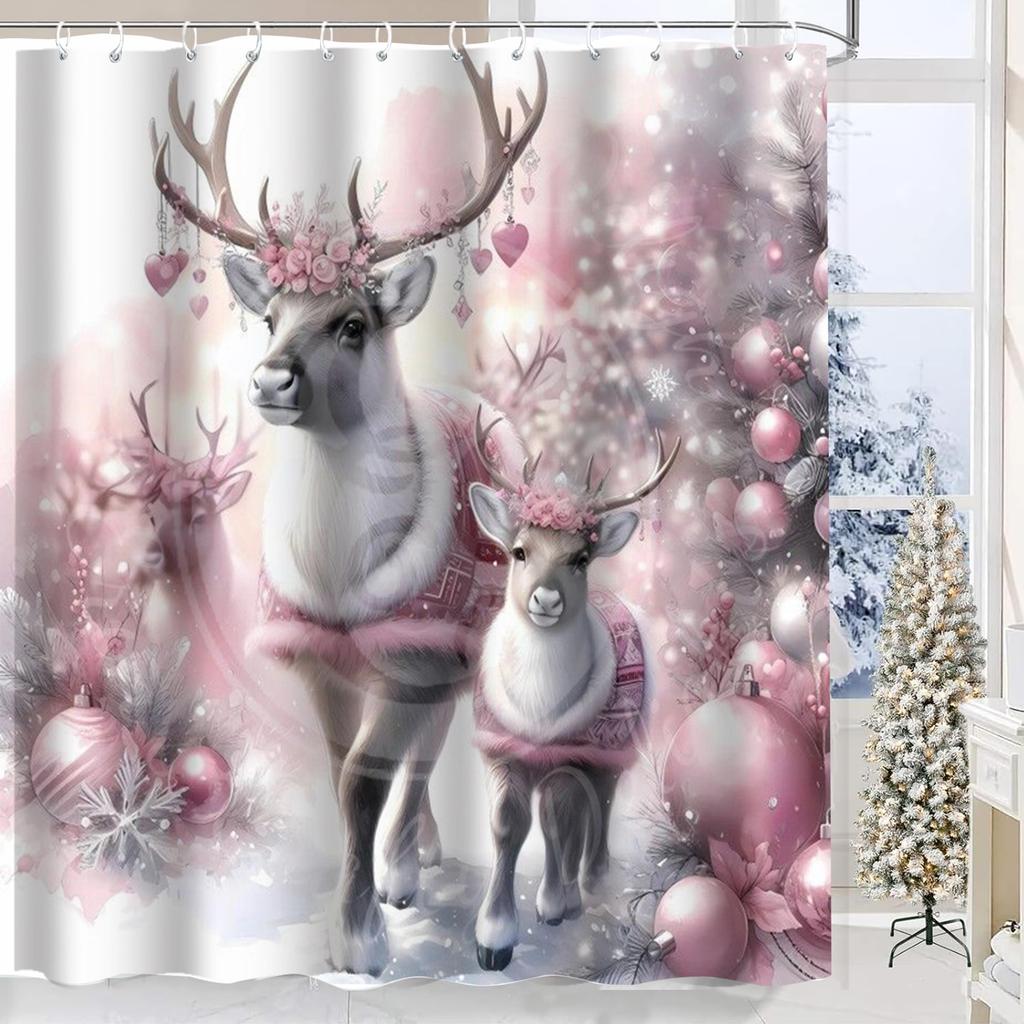 Christmas Tree Reindeer Bathing Curtain  Bathroom Shower Curtain Waterproof With 12 Hooks Fishes Home Deco Free Ship