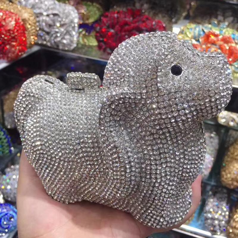 Dog-Shaped Ladies Crystal Evening Clutch Diamond Wedding Bag WHTUOHENG White/Silver/Gold Purse Crystal Mini Women Handbags
