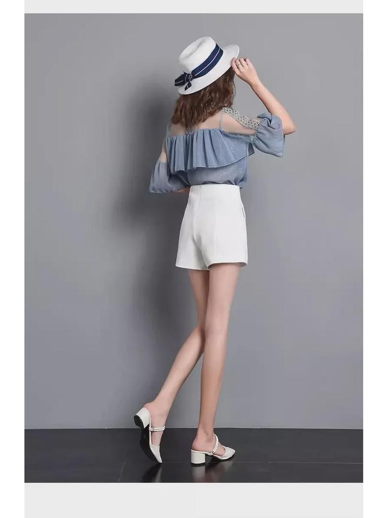 Women's High-Waist White Suit Shorts – Spring 2024 A-Line Slim Fit, Loose Wide-Leg Casual Fashion