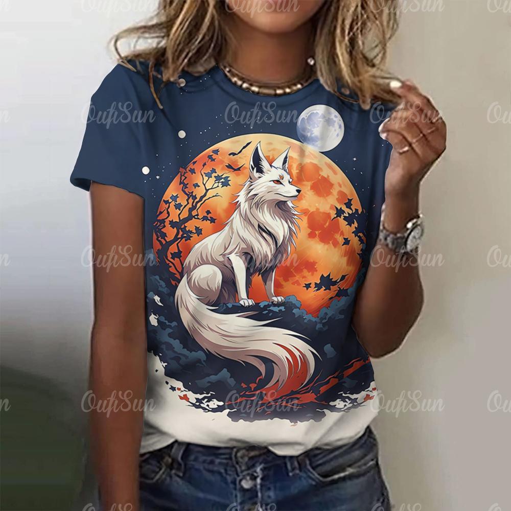 3D Cartoon Fox Print Women's T-Shirt Summer O Neck Casual Short Sleeve Ladies Tees