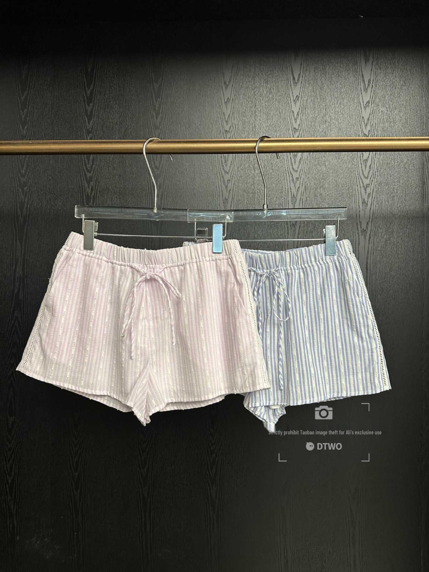 

DTWO 2026 Spring/Summer Striped Gauze Elastic Waist Shorts - New Fashion Design Large розовый