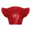 Dívčí párty halenka top třpytivý flitrovaný crop top kulatý výstřih volánkové design s muchlákovými rukávy podšitý narozeninový top