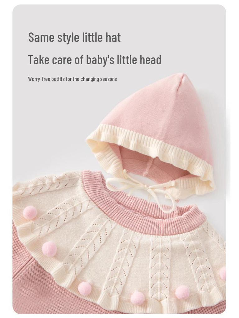 Newborn Baby Girl Knit Sweater Onesie - Autumn/Winter Princess Style Full Moon Bodysuit for 100 Days Celebration