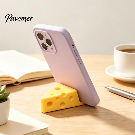 Small Phone Accessory 3D Printed Cheese Holder, Cute Mini Mount with Portable Stand Keychain Ring, Lightweight Desktop for Tablet Dorm Room Holder