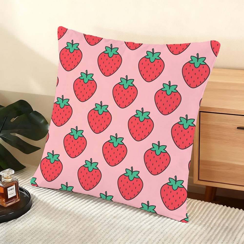 Strawberry Pattern Cushion Cover Soft Short Plush Pillow Cover Smooth Cozy Texture Aesthetic Cushion Case Home Decor