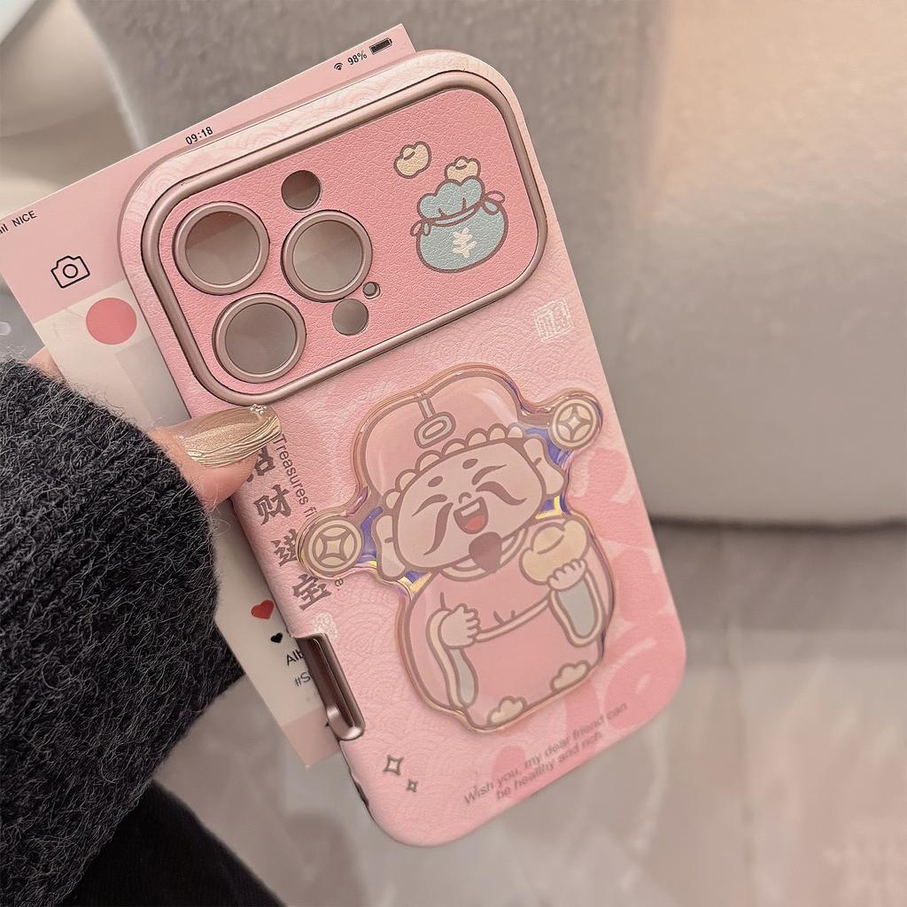 PiPink God of Wealth Free Treasure Suitable for Iphone16 Apple Mobile Phone Case 14promax Leather 15 Three-dimensional High Quality