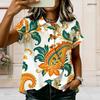 Women Plus Size Paisley Floral Printed Shirt Collared Short Sleeve Button Front Blouse
