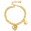 18K Gold-Finished Titanium Steel Cuban Chain Bracelet with Personalized Initial & Peach Heart Charm for Women