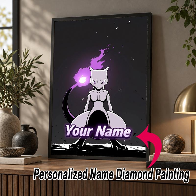 Personalized Mewtwo Diamond Art Custom Name 5D Diamond Painting Full Drill DIY Craft