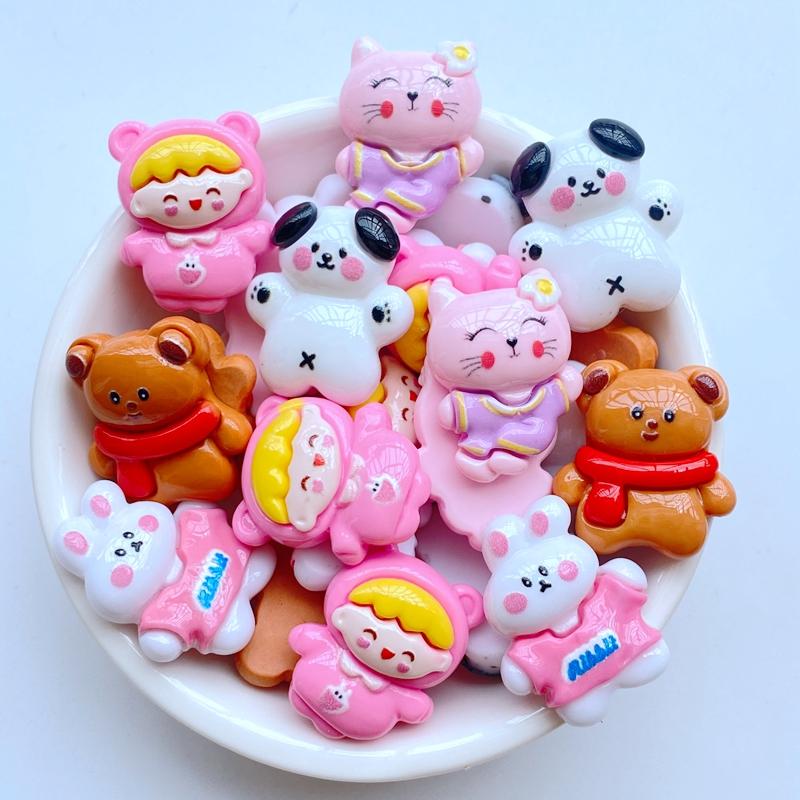 10Pcs New Cute Mini Rabbit, Dog, Bear, Cat Flat Back Resin Scrapbooking DIY Jewelry Craft Decoration Accessorie