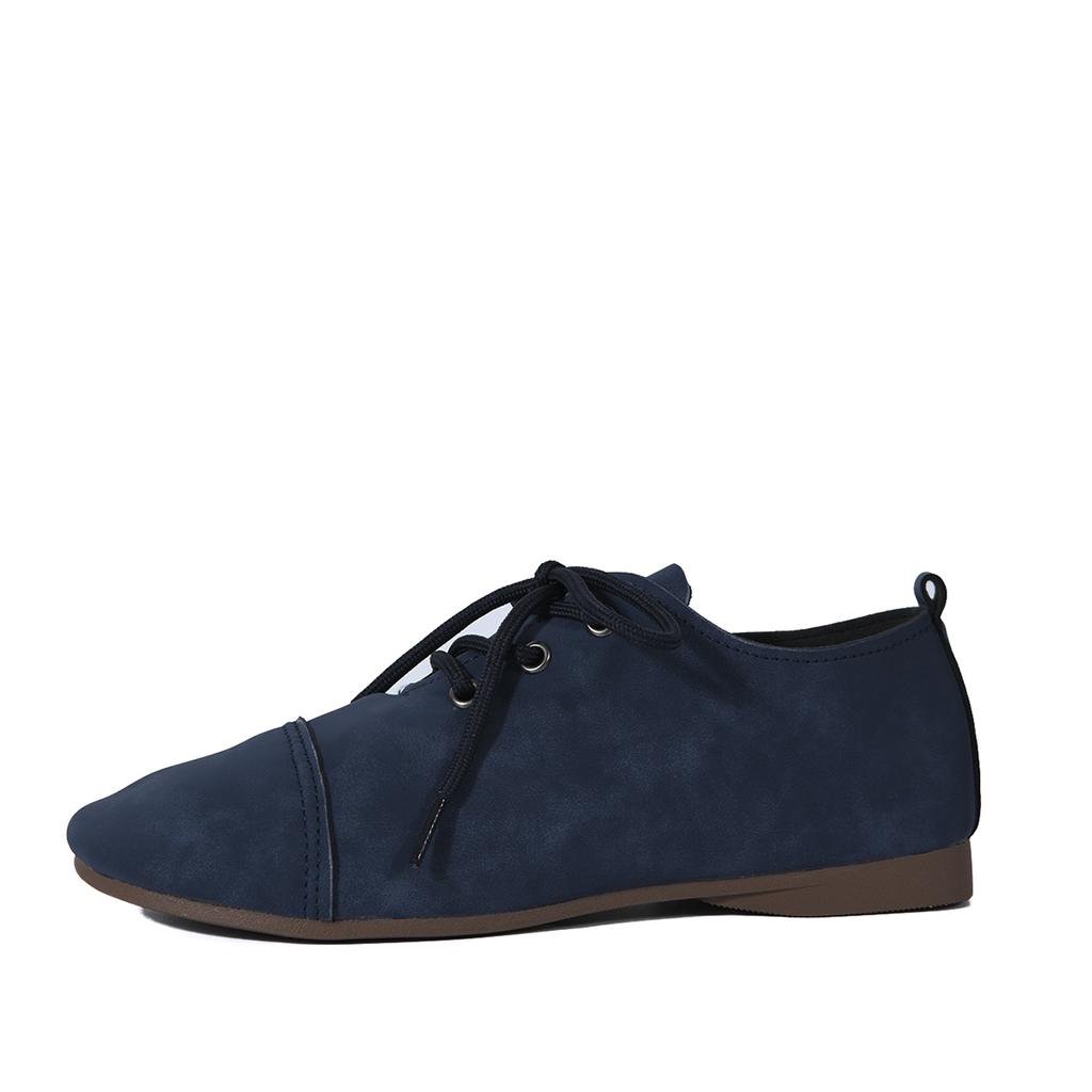 Women's Fashion Flat Shoes Spring New Round Head Splicing Front Lacing Soft Sole Anti-slip Wear-resistant Single Shoes