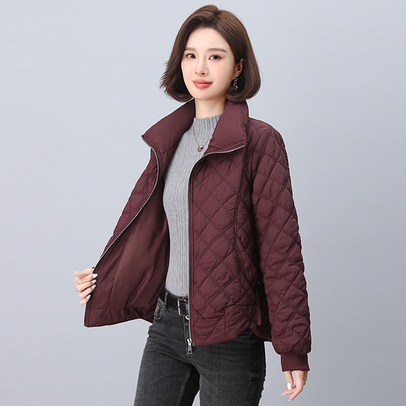 Dámská prošívaná teplá bunda s diamantovým prošíváním 2024: Volný střih, Nadměrná velikost, Stojáček