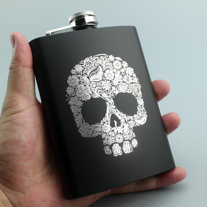 8 OZ Ounces Black Matte Metal Gift Stainless Steel Hip Flask Flagon Alcohol Bottle Whisky Vodka Laser Engraved LOGO Custom Made