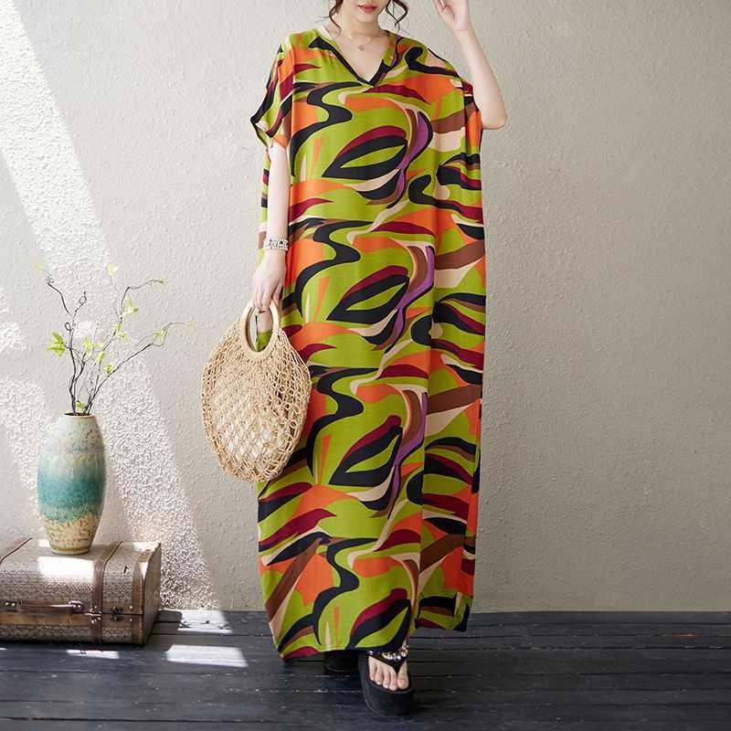 Women's V-Neck Floral Skinny Literary Vintage Vacation Long Dresses