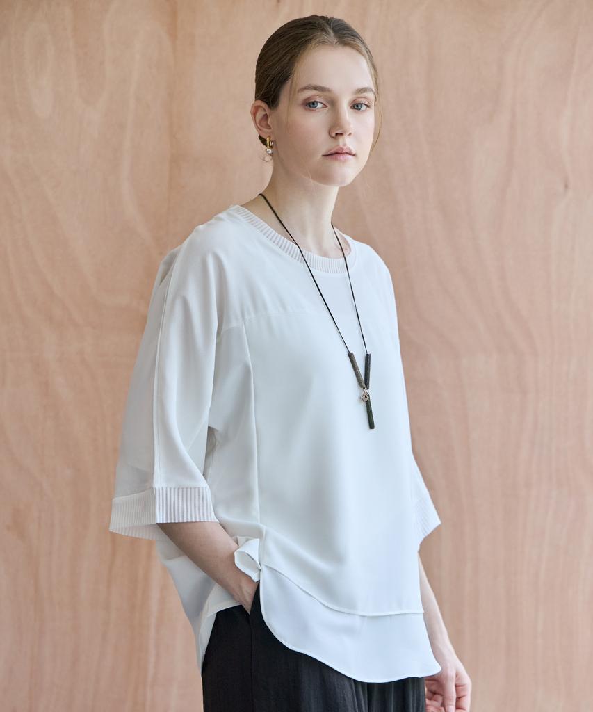 M.GRAF Chiffon Layered Color Block Short Sleeve Loose Fit Blouse