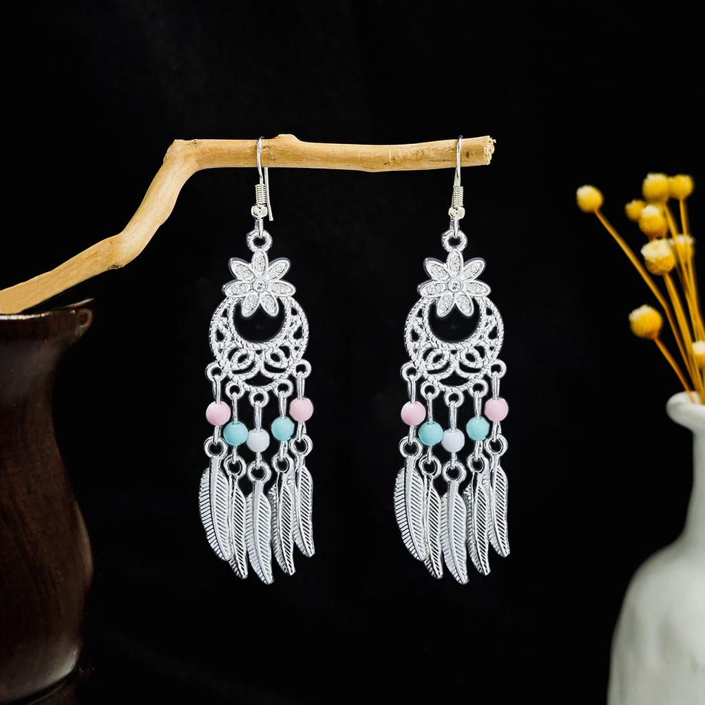 Geometric Round Ethnic Style Earrings, Long Fringed Earrings For Bohemian Retro Tourist Attractions