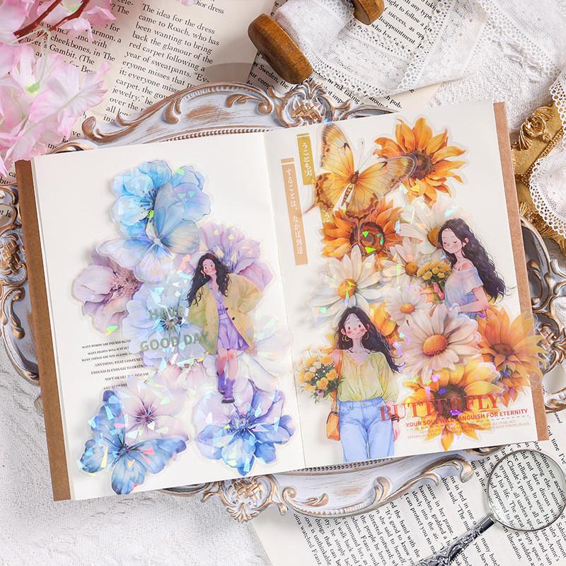 60pcs/pack PET Flowers Stickers Collage Scrapbooking Materials Decor Junk Journal Stationery Aesthetics