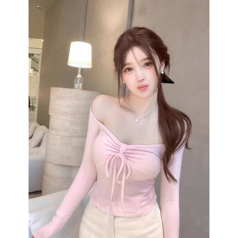 Women s Spicy Girl Corduroy V-Neck Shirred Tie-Up Long-Sleeve Top for Autumn/Winter L