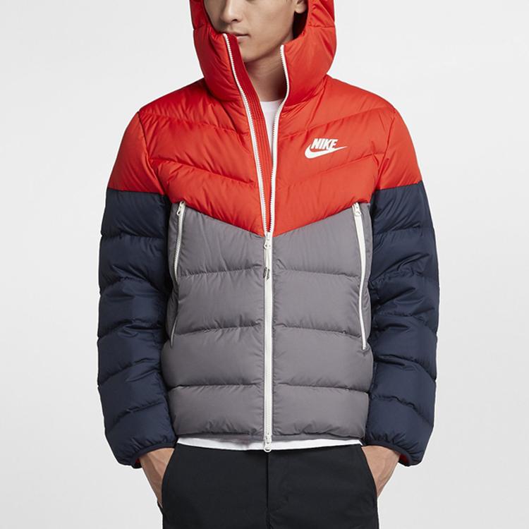 Nike Sport Casual Patchwork Down Jacket With Hood Men Outerwear Red Blue CU0226-634
