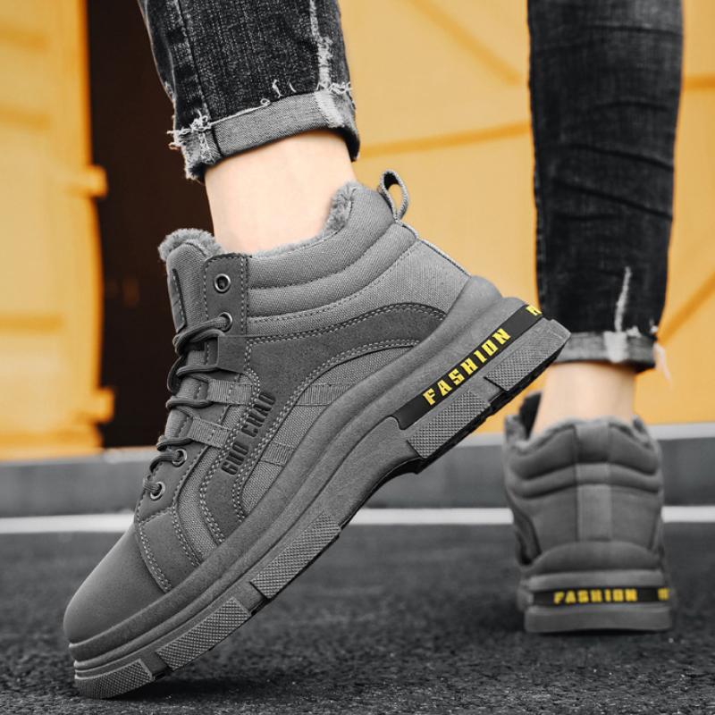 Winter Men's Snow Boots Outdoor Comfortable Men Casual Sneakers High Top  Lace Up Snow Boots Anti Slip Plush Warm Work Boots Men