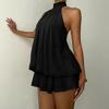 Spot European and American Women's Clothing Sexy Spice Girls Backless Neck Strap Waist Vest Skirt Fluffy Short Dress Dress