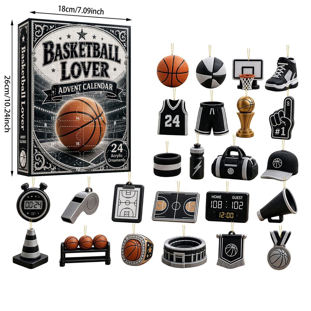 2026 Christmas Countdown Calenda, 24 Basketball Gear Christmas Ornament,Holiday Gift for Christmas