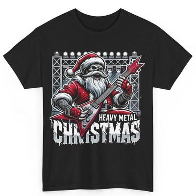 Heavy Metal Christmas T Shirt Skull Santa Electric Guitar Player Cotton