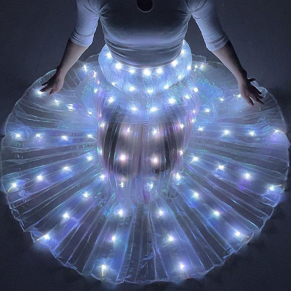 Shiny Luminous Led Skirt White Long Light Up Skirt Festival Party Belly Dancing Skirt Adult