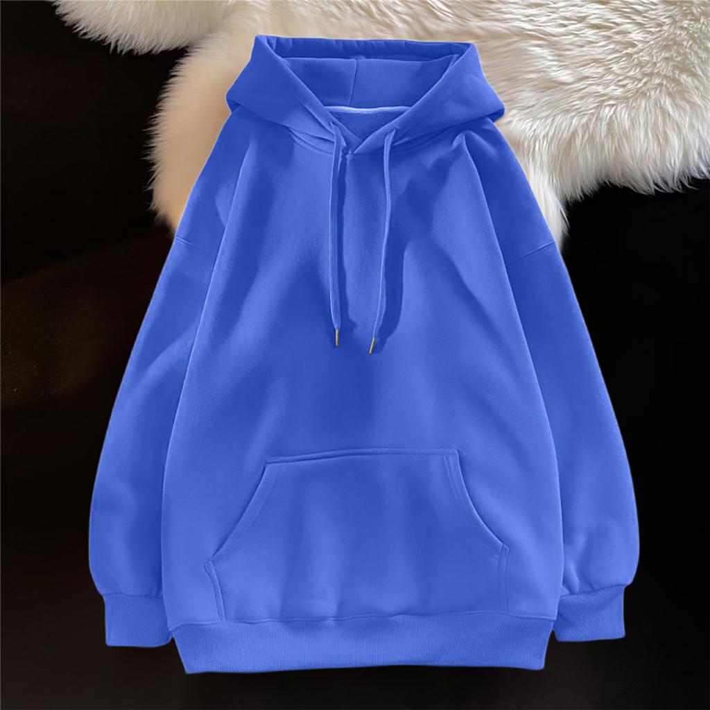 Ladies' Casual And Fashionable Solid Color Long Sleeved Hooded Warm Shirt Loose And Comfortable Hoodie