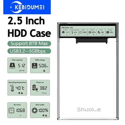 USB3.2 External HDD Case 2.5 Inch Transparent HDD Enclosure with Display Screen 5Gbps USB To Type-C HDD SSD Case for Laptop PC