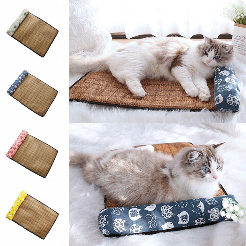

Foldable Ice Silk Dogs Mat Pad Rattan Woven Dog Crate Sleep Bed Cat Bed Accessories S синій