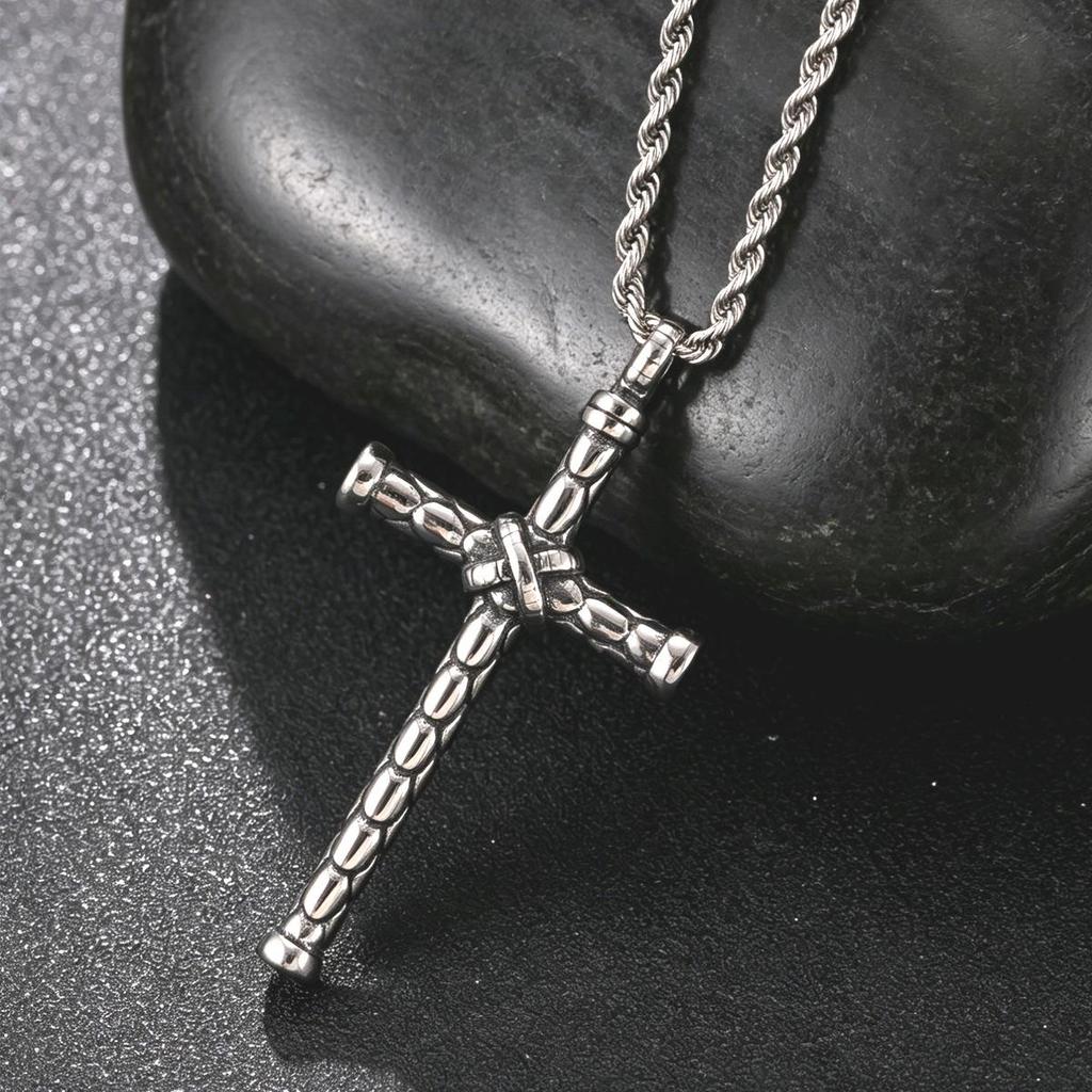 Men's Stainless Steel Cross Pendant Necklace - Bold Hip Hop Fashion Statement, European & American Style Sweater Chain