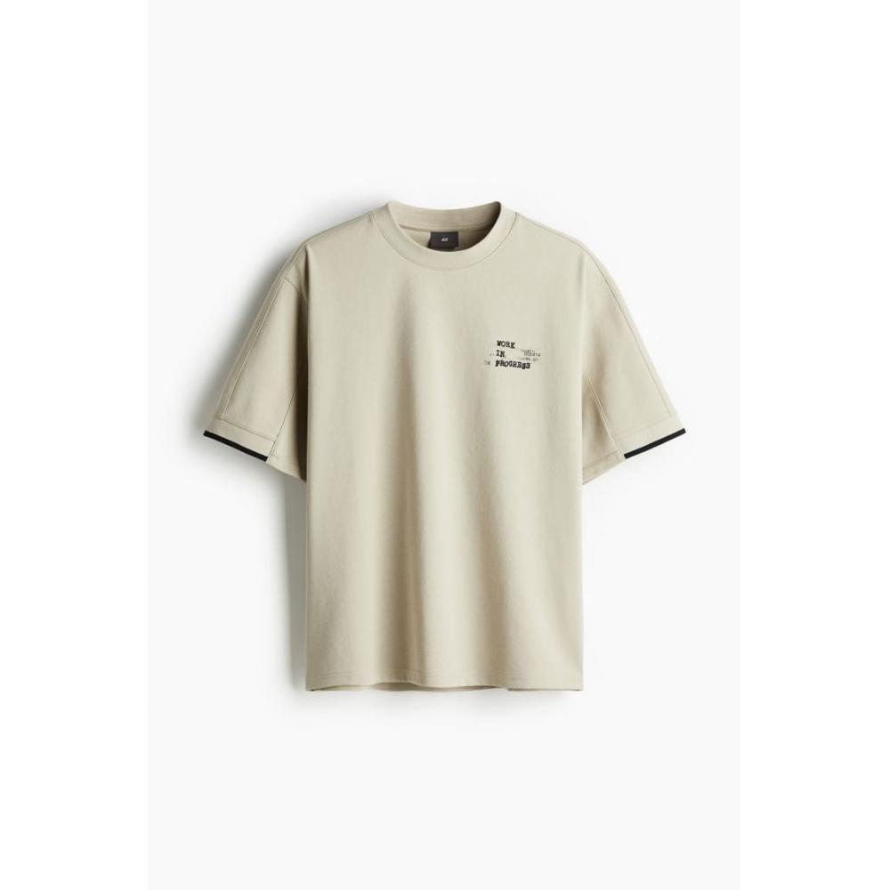 H M Loose FiT PrinTed T sHirT Beige