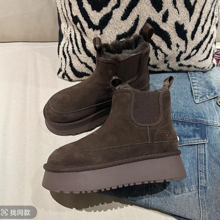

Leather fashion snow boots 2025 winter new casual versatile thick-soled velvet warm snow boots women s 40