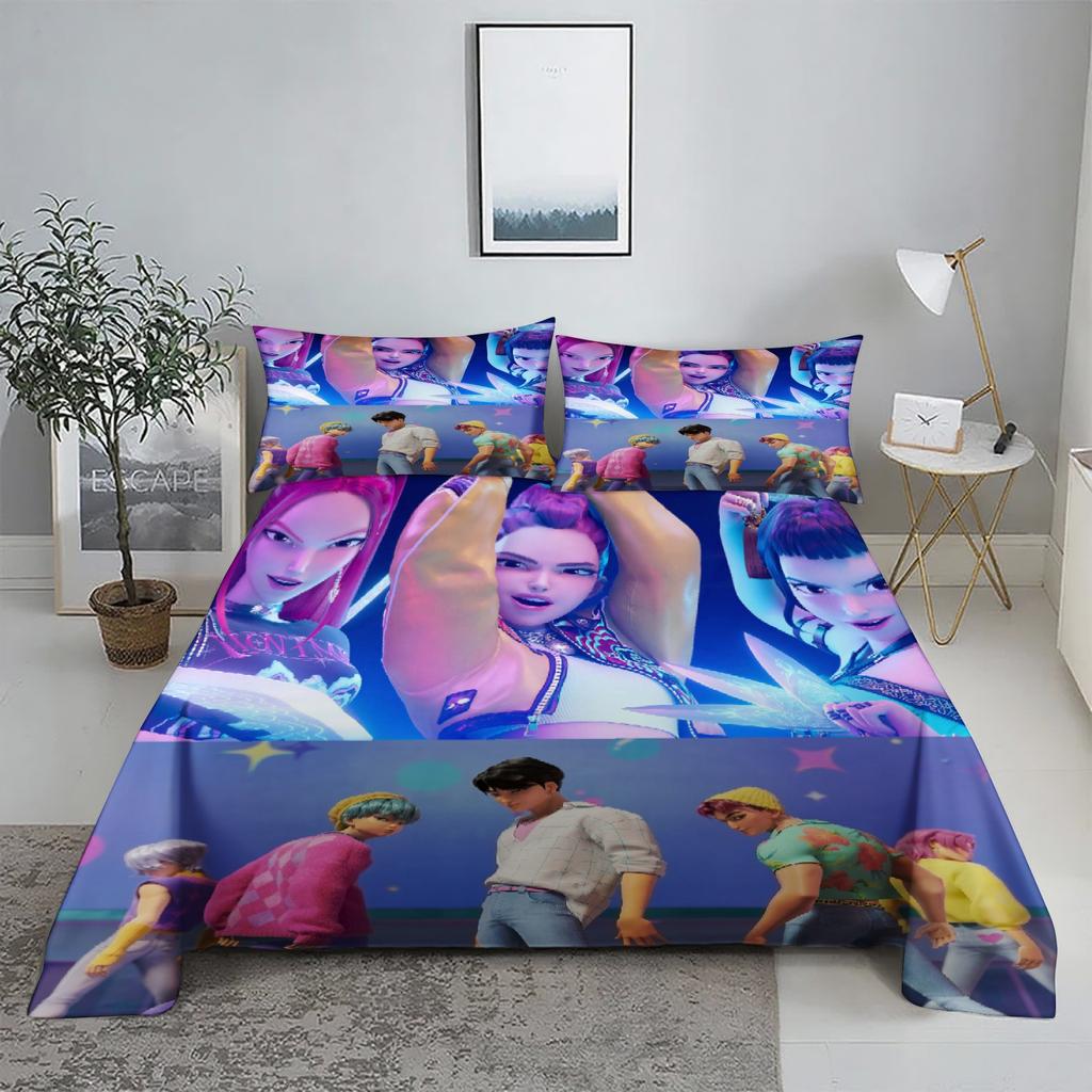 Mira D-Demon Hunters K-Pop Bettwäsche-Set, 3D-gedrucktes Bettlaken mit Kissenbezug, King- und Queen-Size