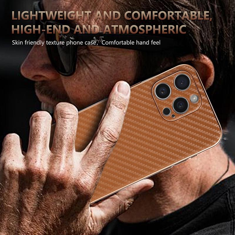 AZNS For iPhone 15 Pro Max Case Electroplating Carbon Fiber Texture PU+TPU Phone Cover