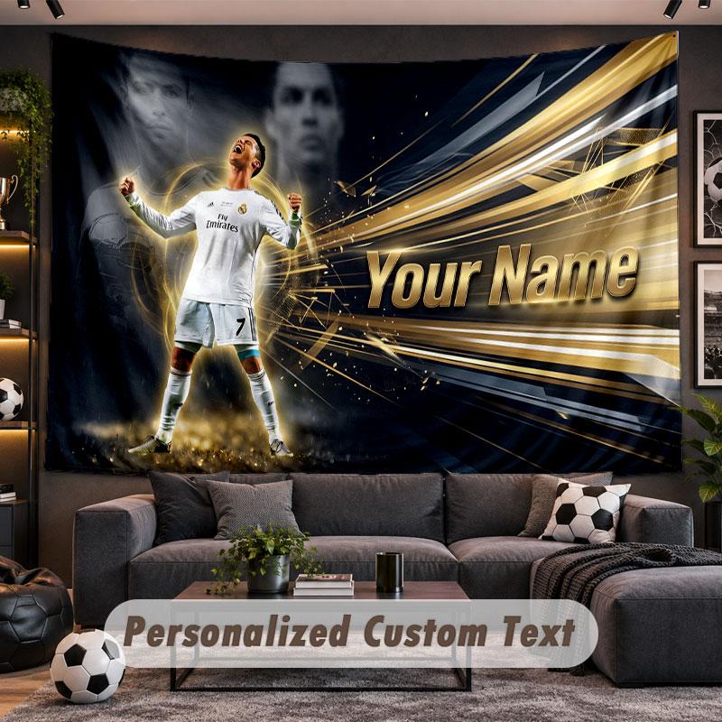 Arazzo da Appendere alla Parete Nome Personalizzato Modello Cristiano Ronaldo Tessuto Stampato Personalizzato Decorazione Murale