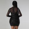 Hot Diamond Sequin Feather Skirt: European & American Long-Sleeved Party Dress